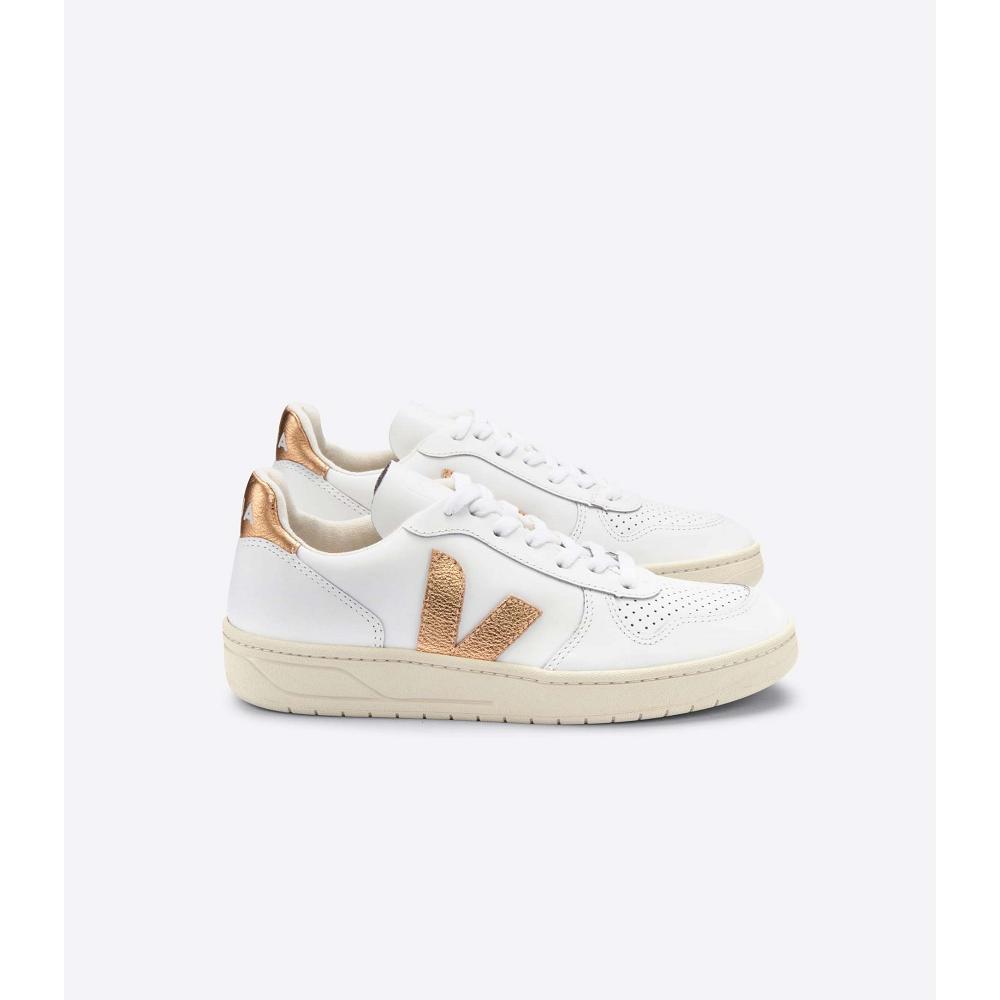 Veja V-10 LEATHER Sneakers Dames White/Gold | NL 641CTV